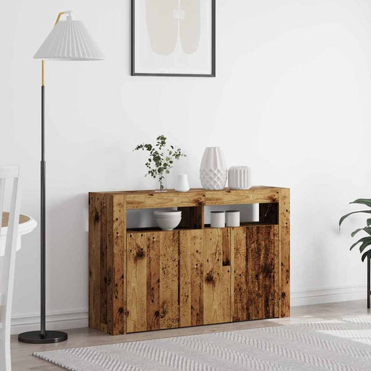 Széf LED -es lámpákkal Öreg fa 116 x 30 x 75 cm Faanyag