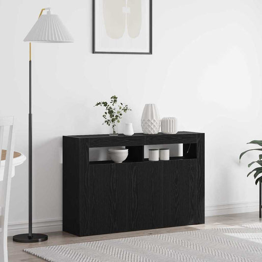 Széf LED -es lámpákkal Fekete tölgy 116 x 30 x 75 cm Faanyag