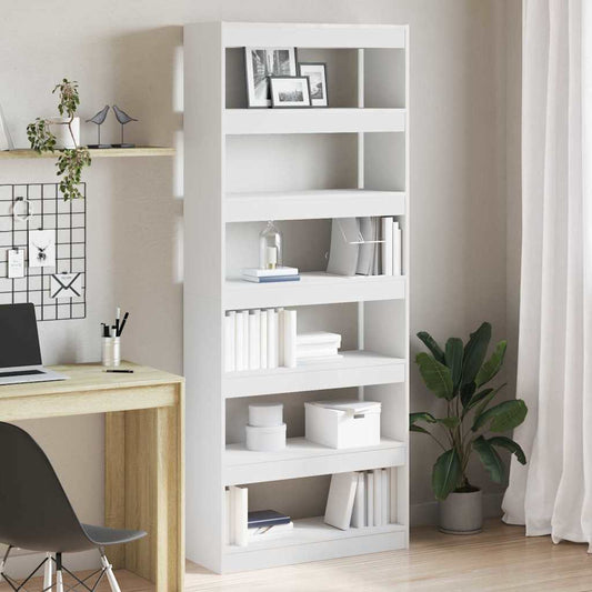 Könyvespolc polcokkal tárolóval Fehér 80 x 30 x 198 cm Faanyag