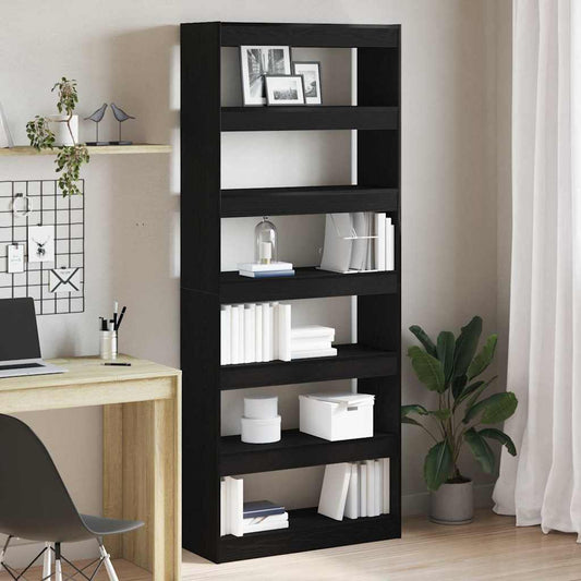 Könyvespolc polcokkal tárolóval Fekete 80 x 30 x 198 cm Faanyag
