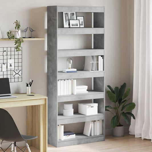 Könyvespolc polcokkal Beton Szürke 80 x 30 x 198 cm Faanyag