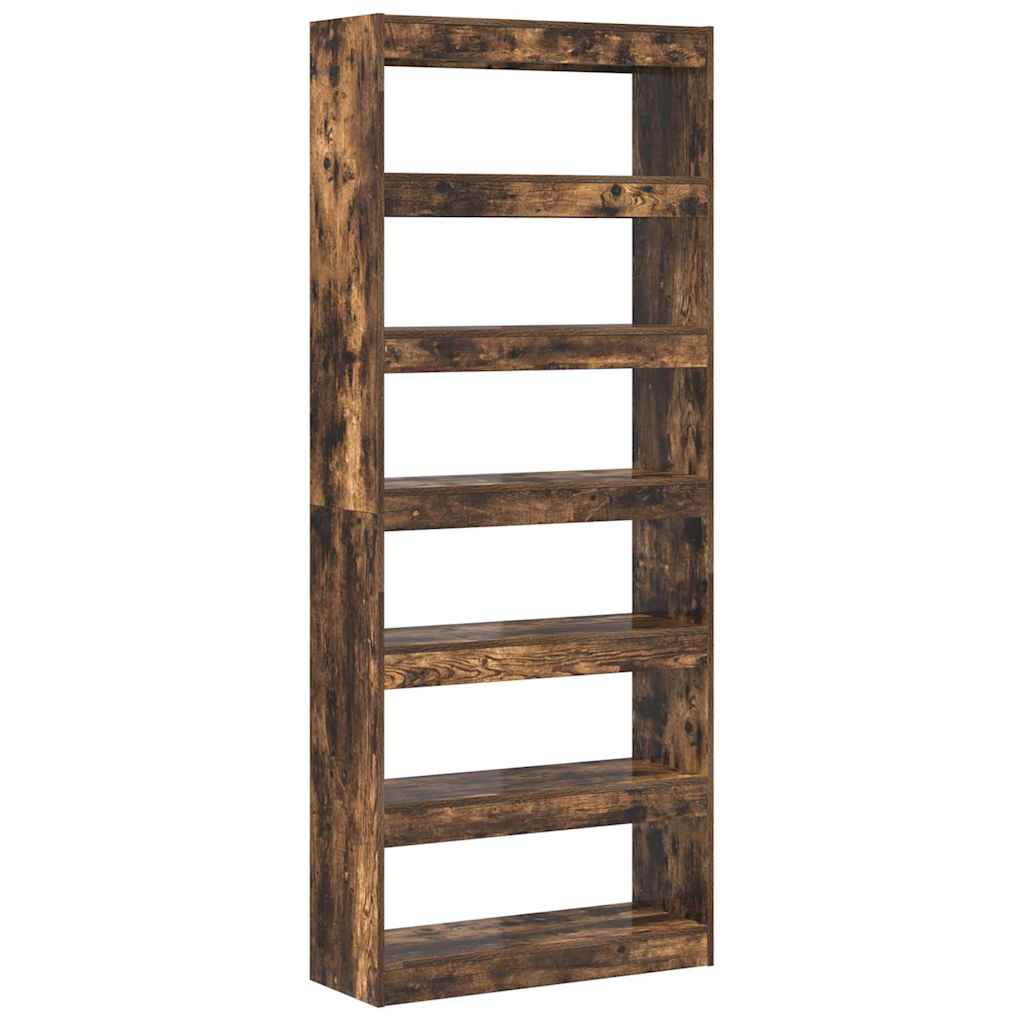 Könyvespolc 6 szintes 80 x 30 x 198 cm Szerelt Fa Füstölt tölgy