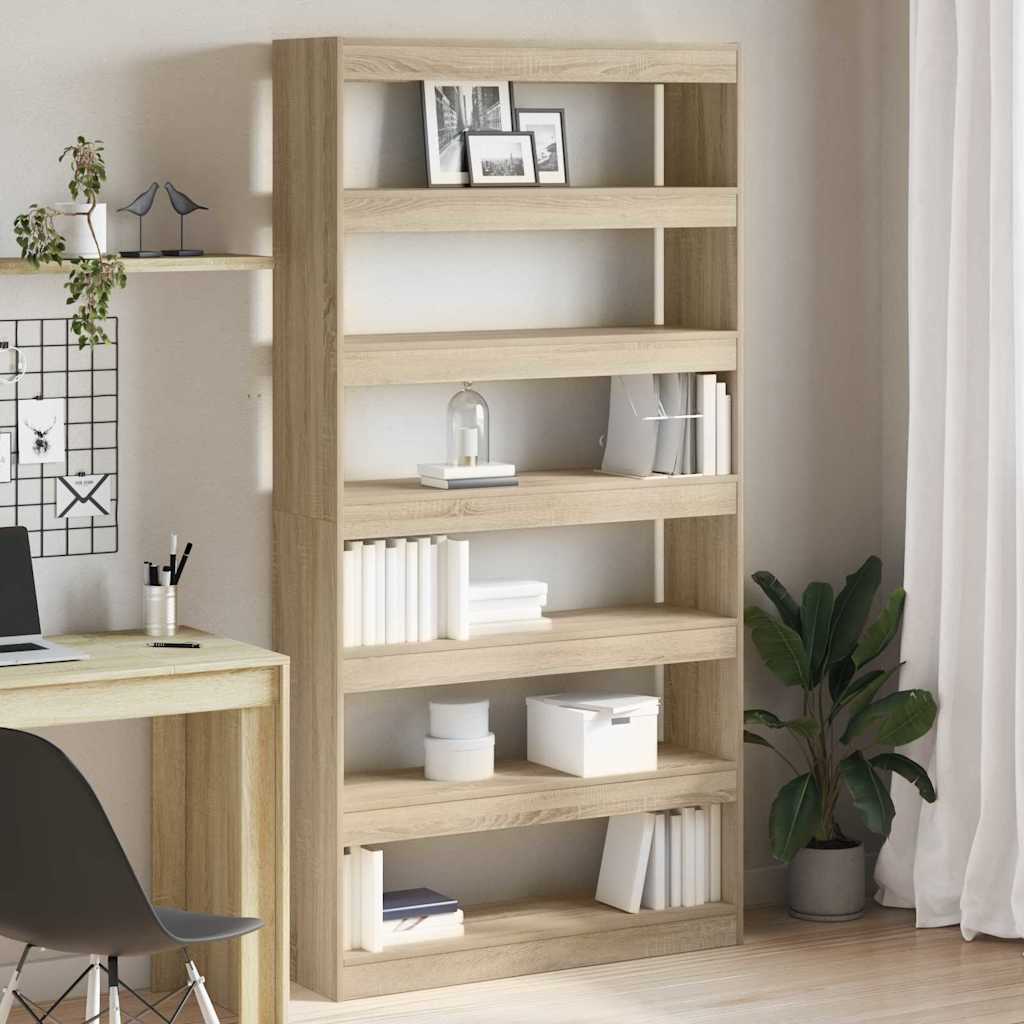 Könyvespolc 6 szintes 100 x 30 x 198 cm Szerelt Fa Sonoma tölgy
