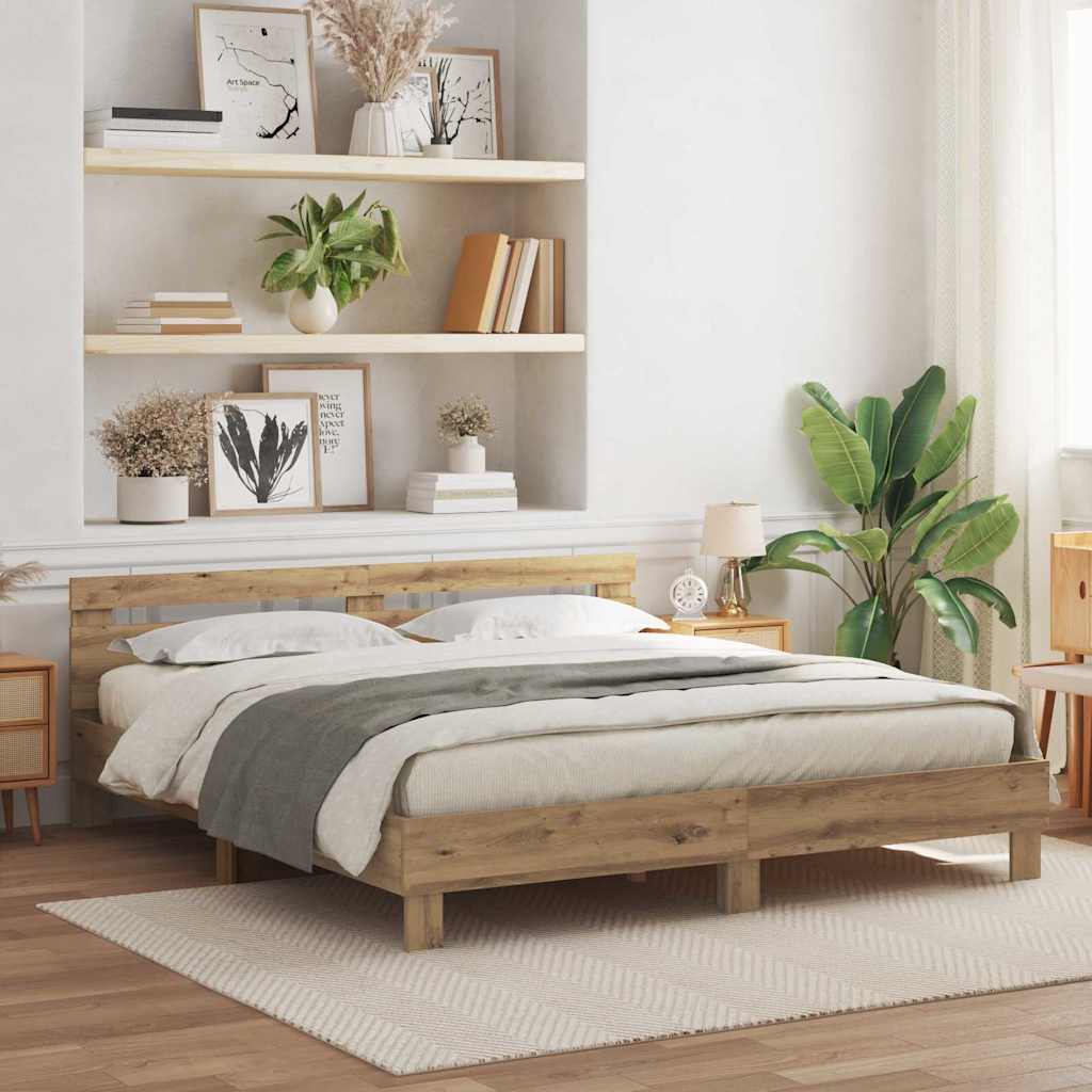 Ágykeret LED szalagokkal Artisan tölgy 200 x 200 cm Szerelt Fa