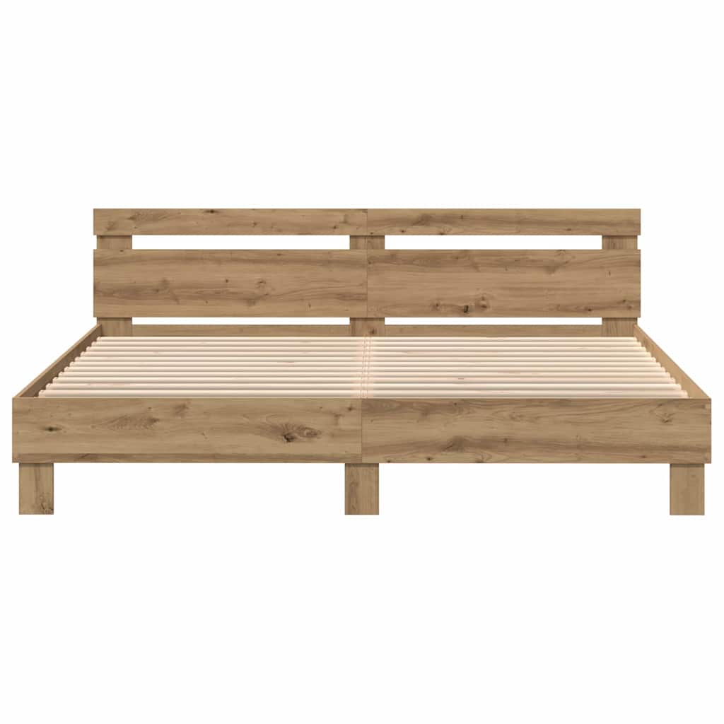 Ágykeret LED szalagokkal Artisan tölgy 200 x 200 cm Szerelt Fa