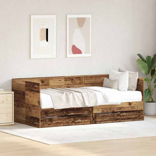 Nappaliágy fejtámlával fiókkal Öreg fa 100 x 200 cm Faanyag