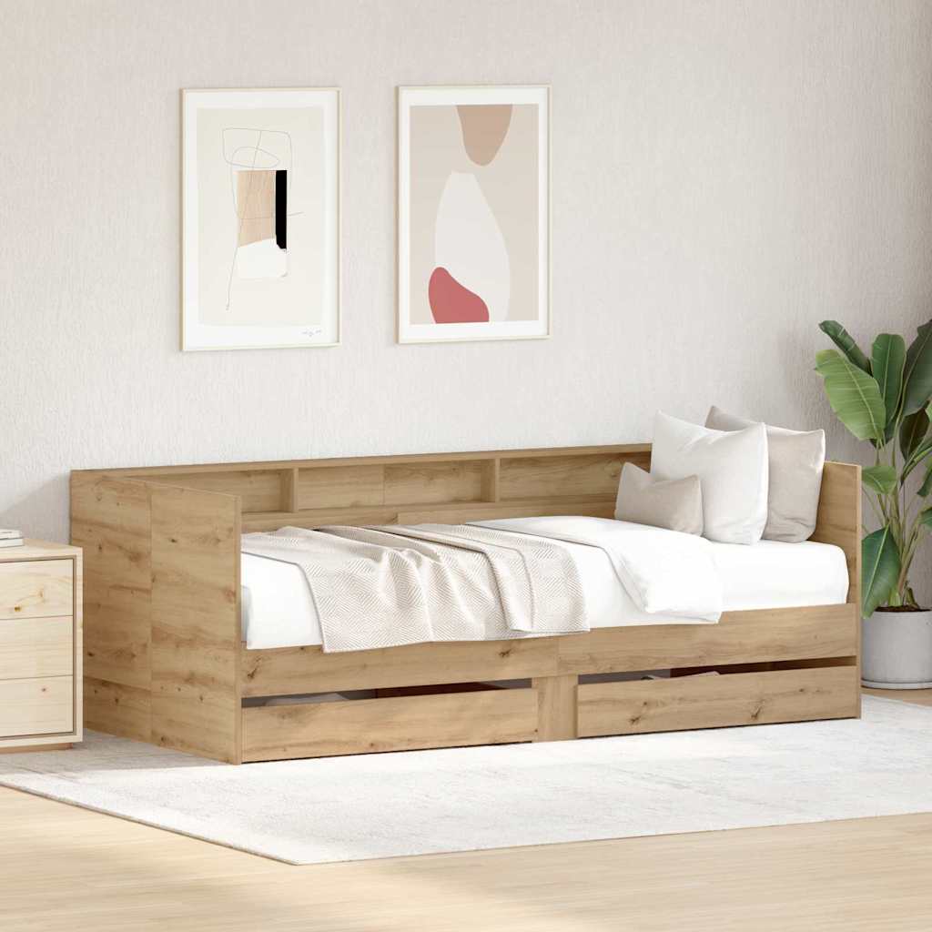 Nappaliágy fiókkal Artisan tölgy 100 x 200 cm Szerelt Fa
