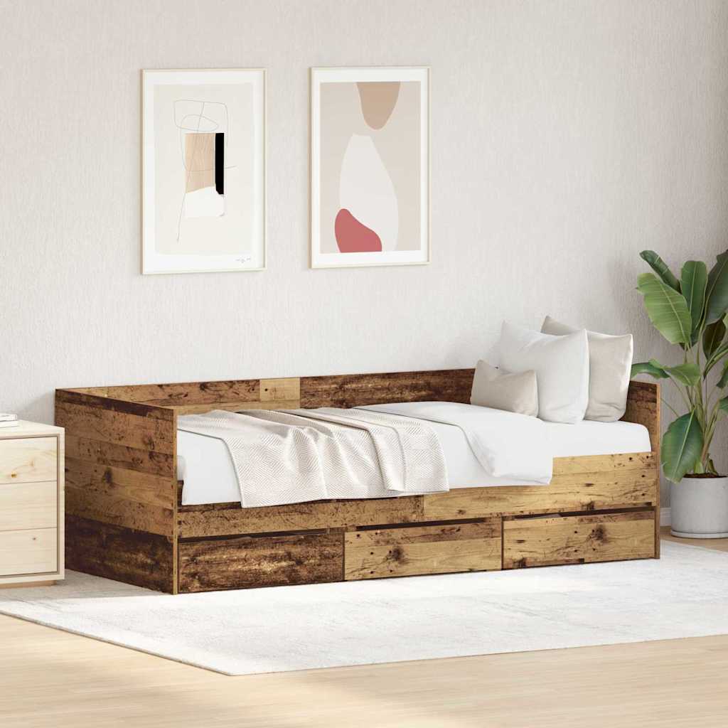 Nappaliágy fejtámlával fiókkal Öreg fa 90 x 200 cm Faanyag