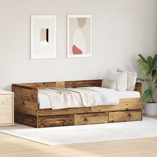 Nappaliágy fejtámlával fiókkal Öreg fa 90 x 200 cm Faanyag
