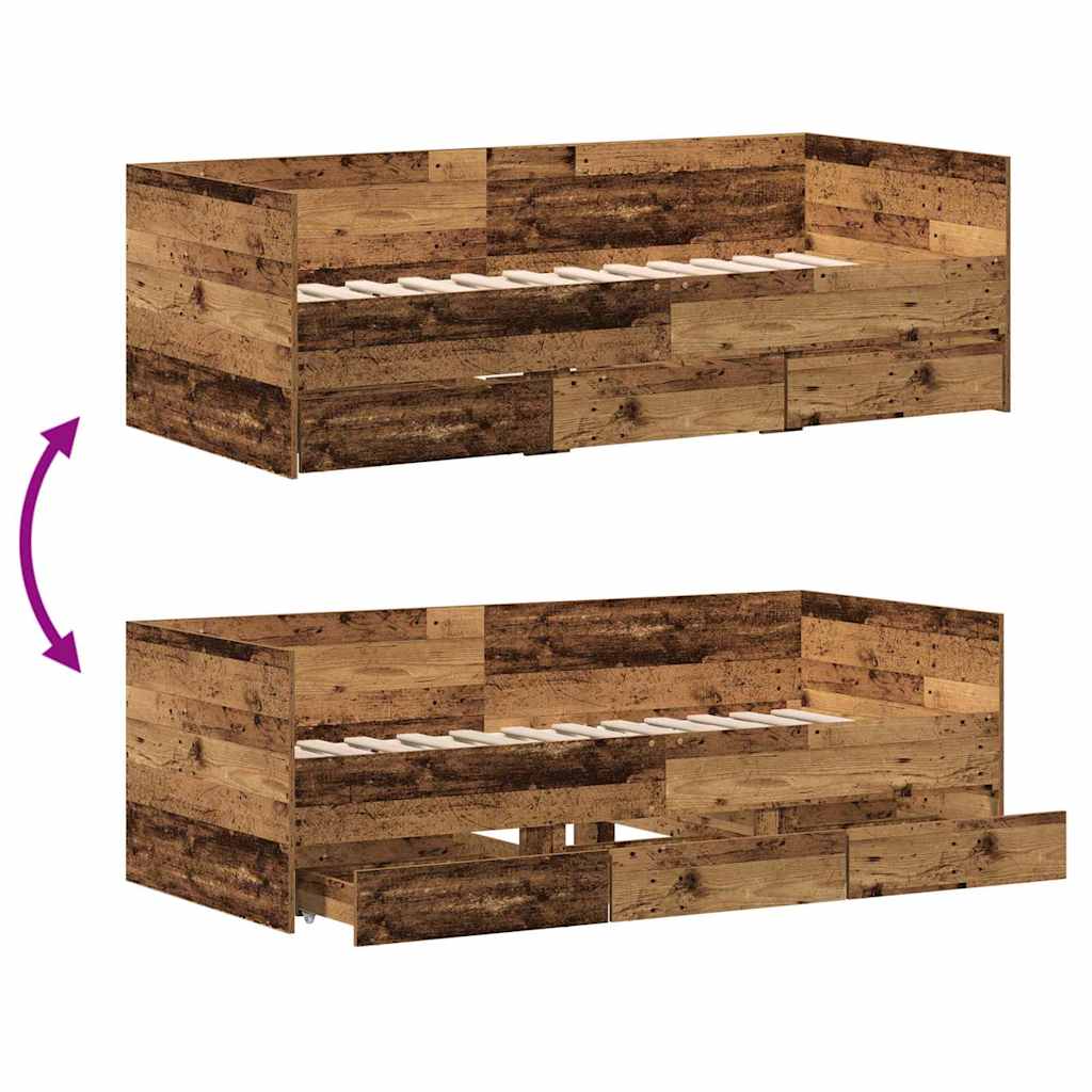 Nappaliágy fejtámlával fiókkal Öreg fa 90 x 200 cm Faanyag