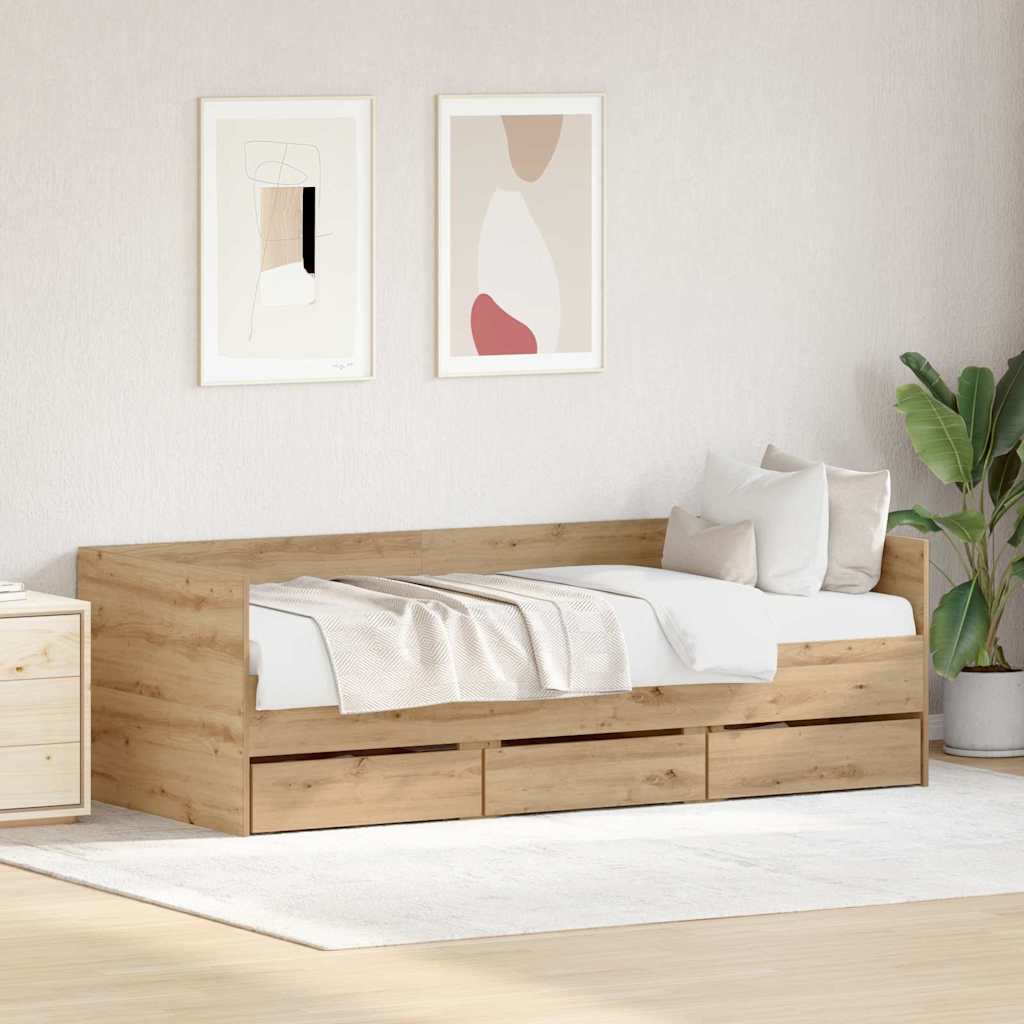Nappaliágy fiókkal Artisan tölgy 90 x 200 cm Szerelt Fa