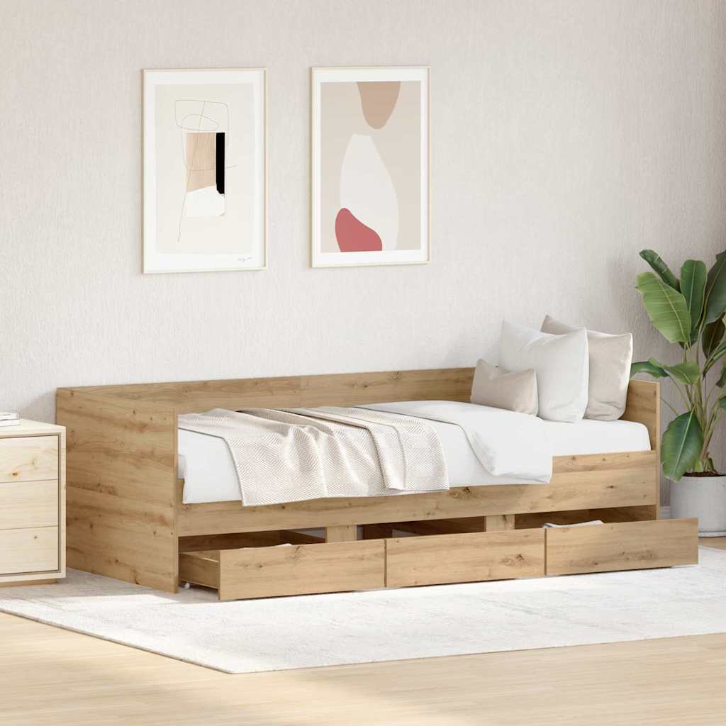 Nappaliágy fiókkal Artisan tölgy 90 x 200 cm Szerelt Fa