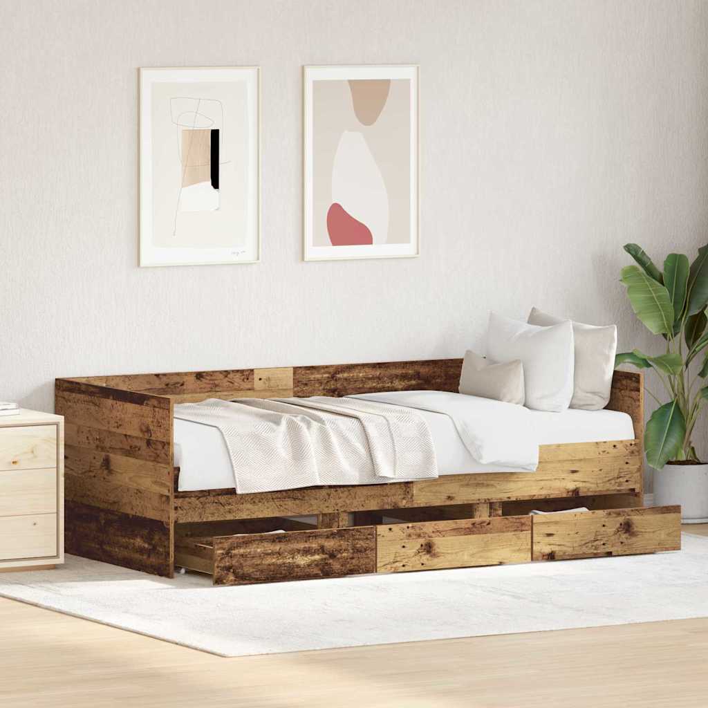Nappaliágy fejtámlával fiókkal Öreg fa 90 x 190 cm Faanyag