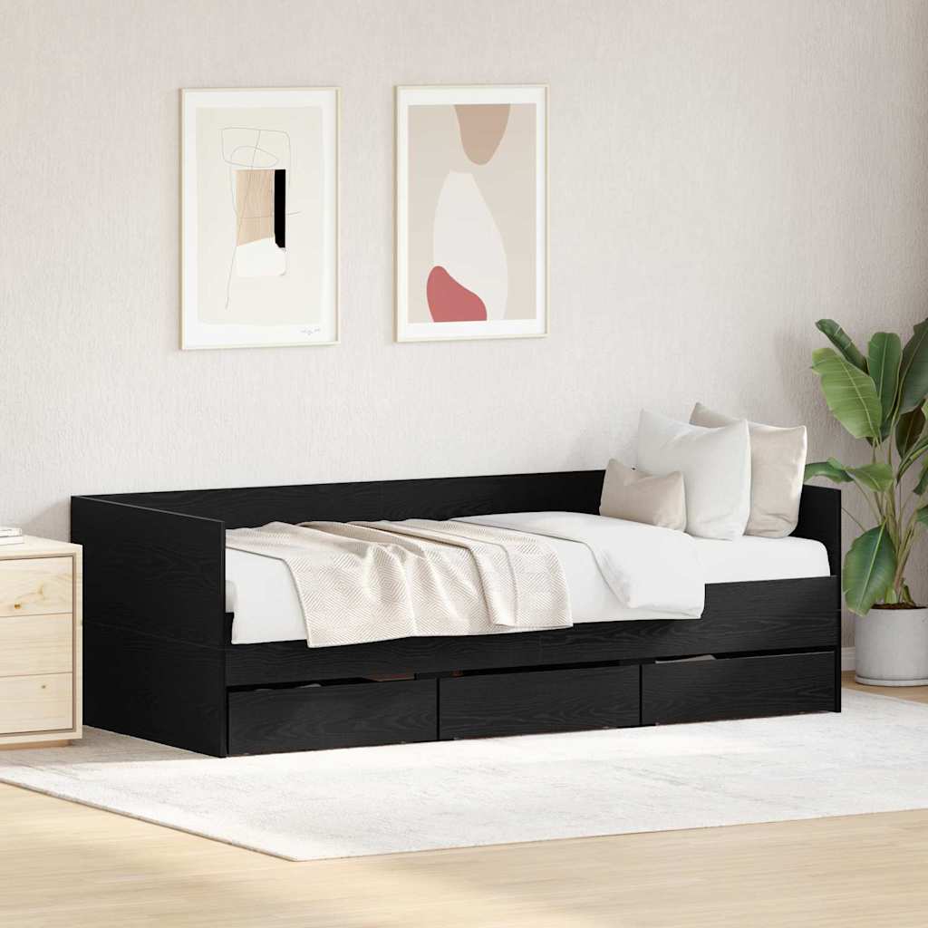 Nappaliágy fiókkal Fekete tölgy 90 x 190 cm Szerelt Fa