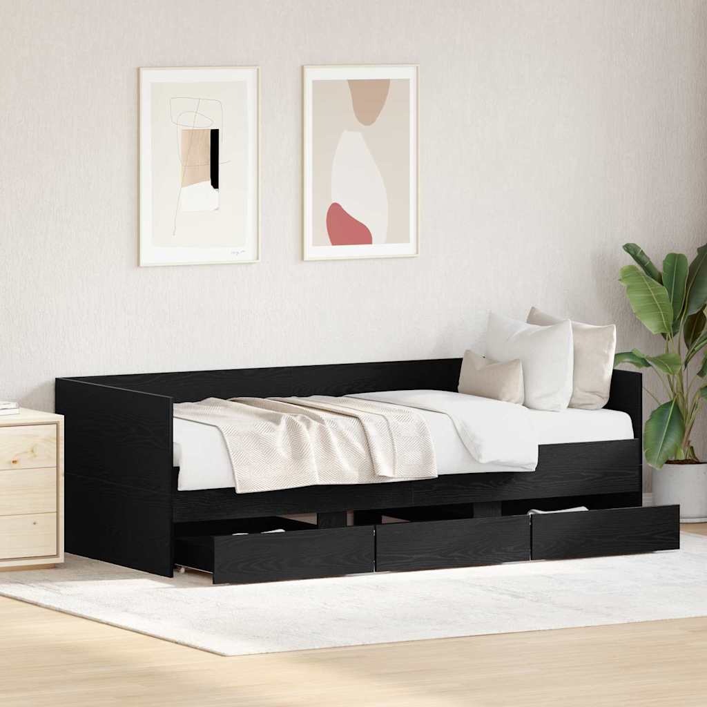 Nappaliágy fiókkal Fekete tölgy 90 x 190 cm Szerelt Fa