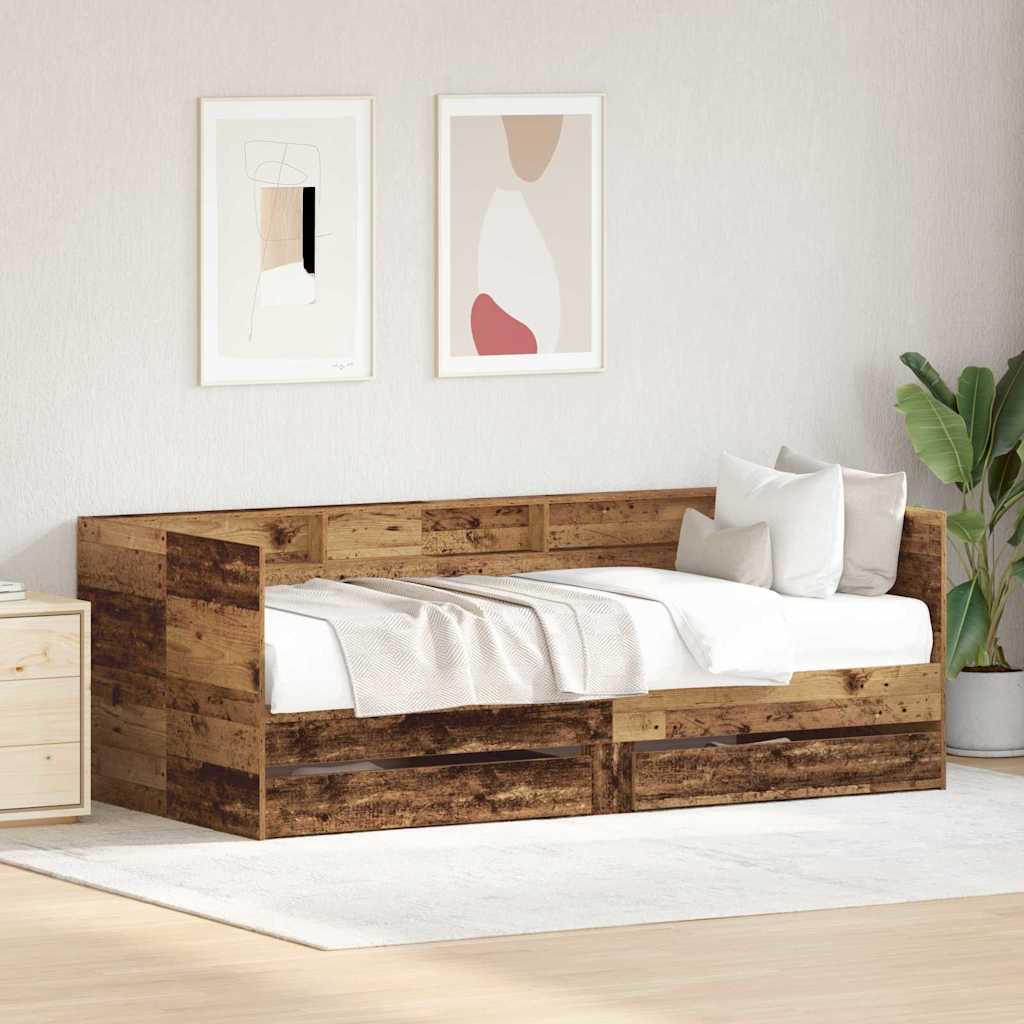 Nappaliágy fejtámlával fiókkal Öreg fa 90 x 200 cm Faanyag