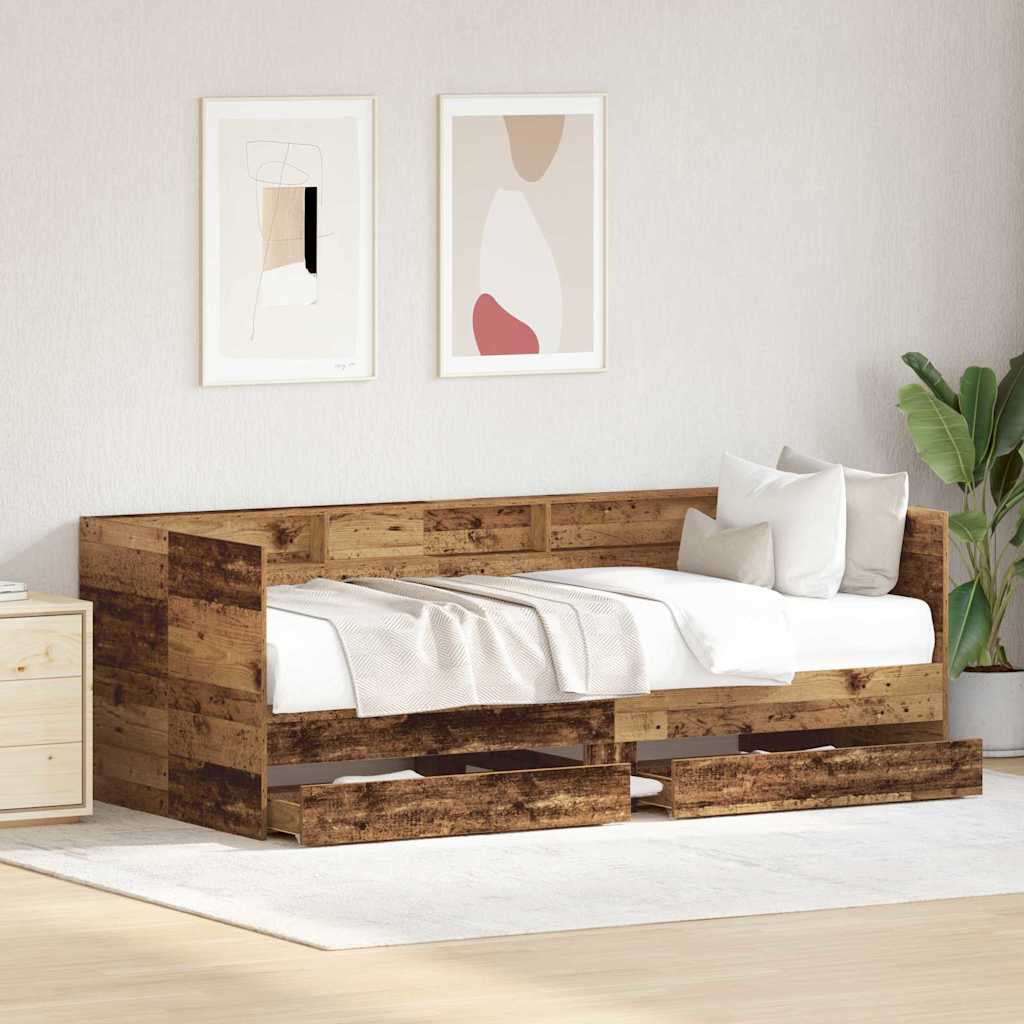 Nappaliágy fejtámlával fiókkal Öreg fa 90 x 200 cm Faanyag