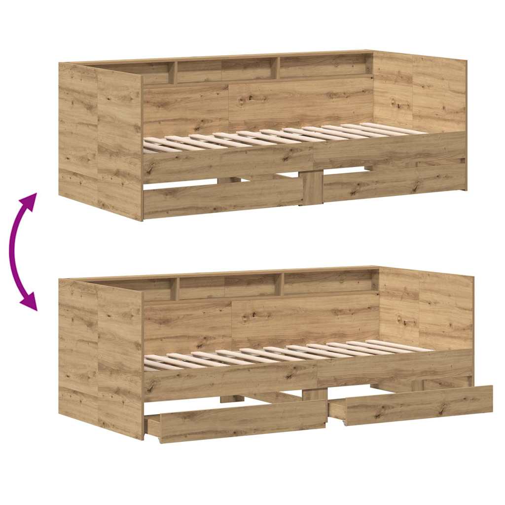 Nappaliágy fiókkal Artisan tölgy 90 x 200 cm Szerelt Fa