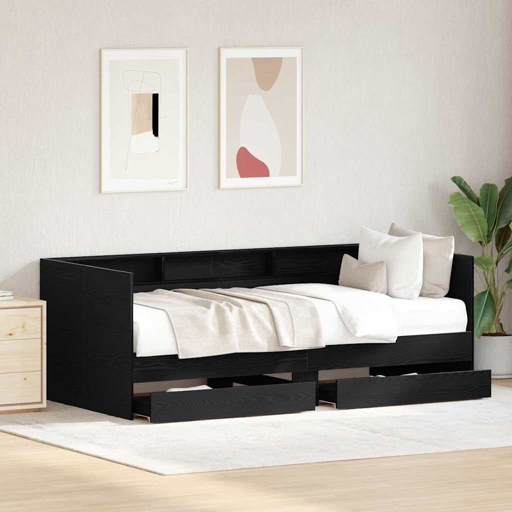 Nappaliágy fiókkal Fekete tölgy 90 x 200 cm Szerelt Fa