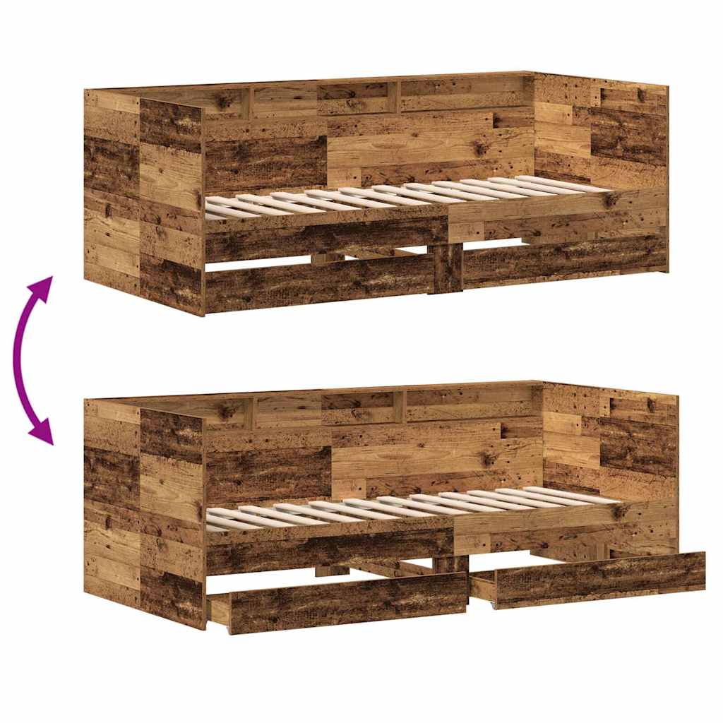 Nappaliágy fiókkal polcokkal Öreg fa 75 x 190 cm Szerelt Fa