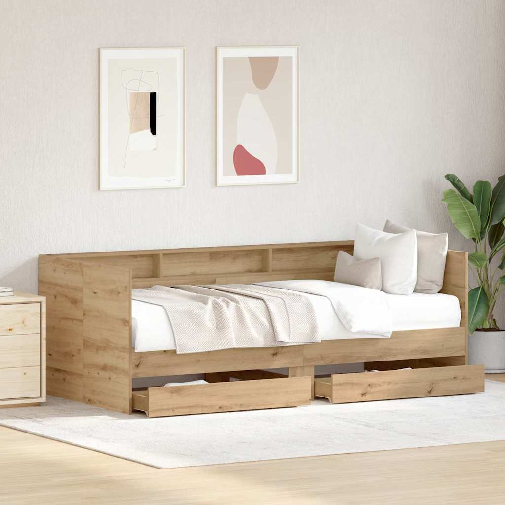 Nappaliágy fiókkal Artisan tölgy 75 x 190 cm Szerelt Fa