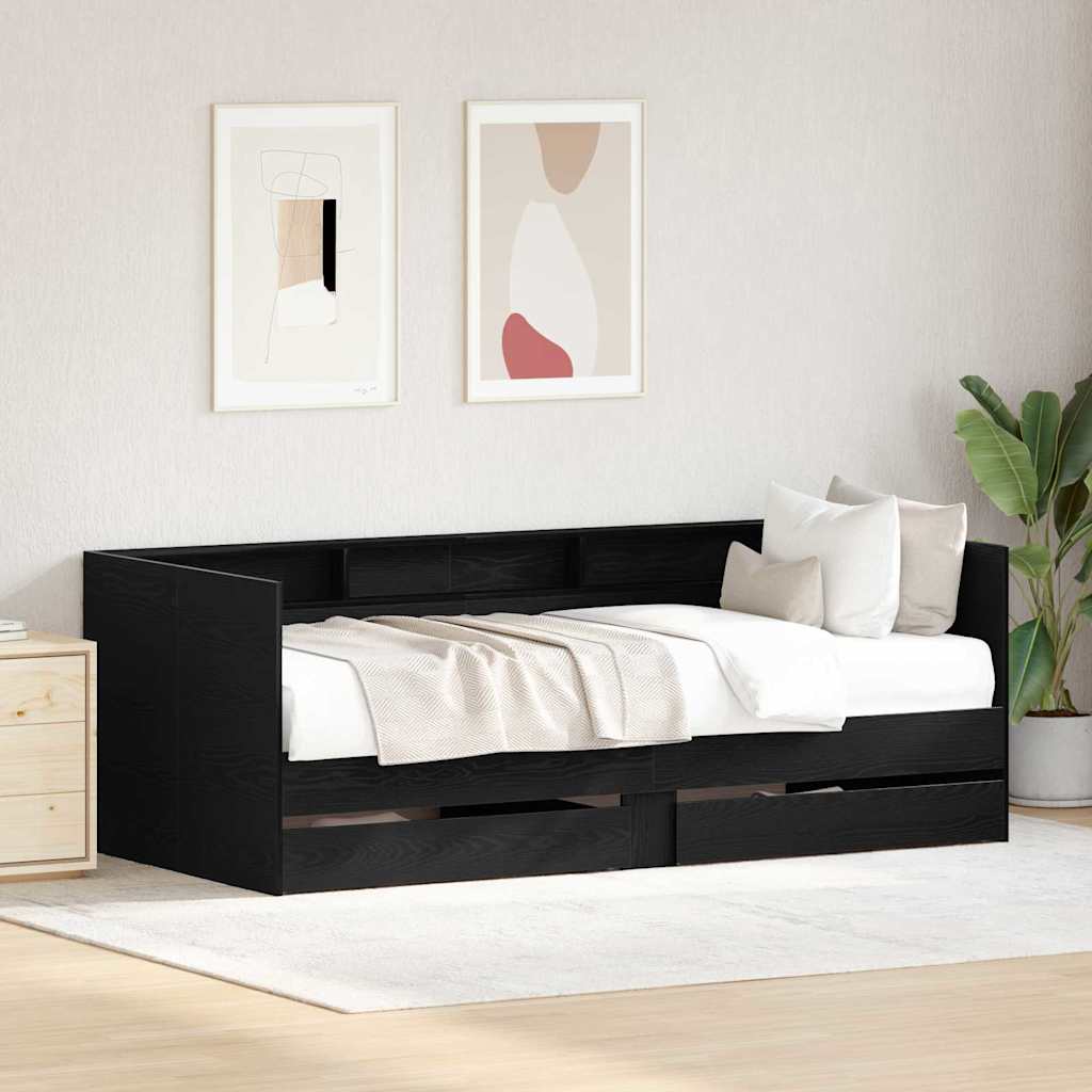 Nappaliágy fiókkal Fekete tölgy 75 x 190 cm Szerelt Fa