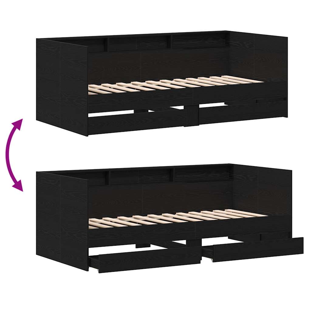 Nappaliágy fiókkal Fekete tölgy 75 x 190 cm Szerelt Fa