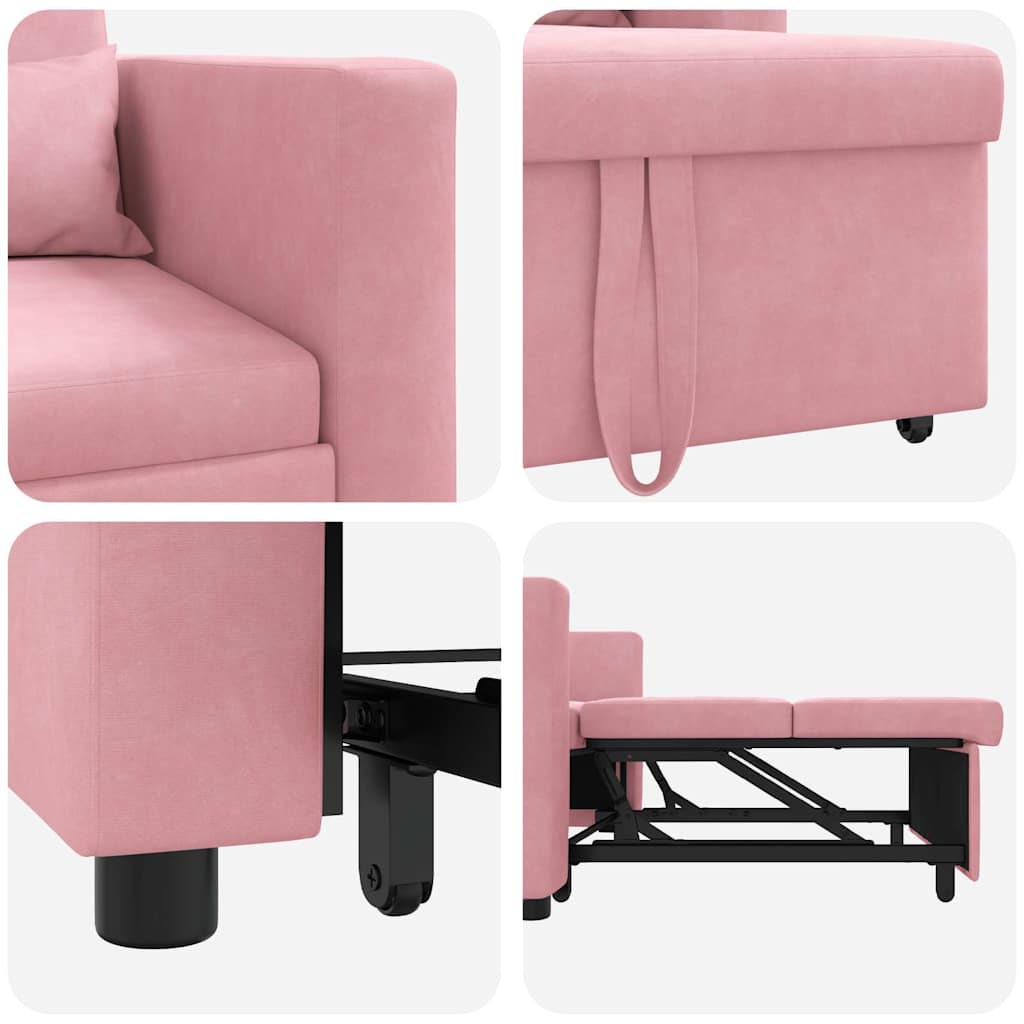 Kihúzható kanapéágy egyszemélyes kerekekkel light pink Bársony