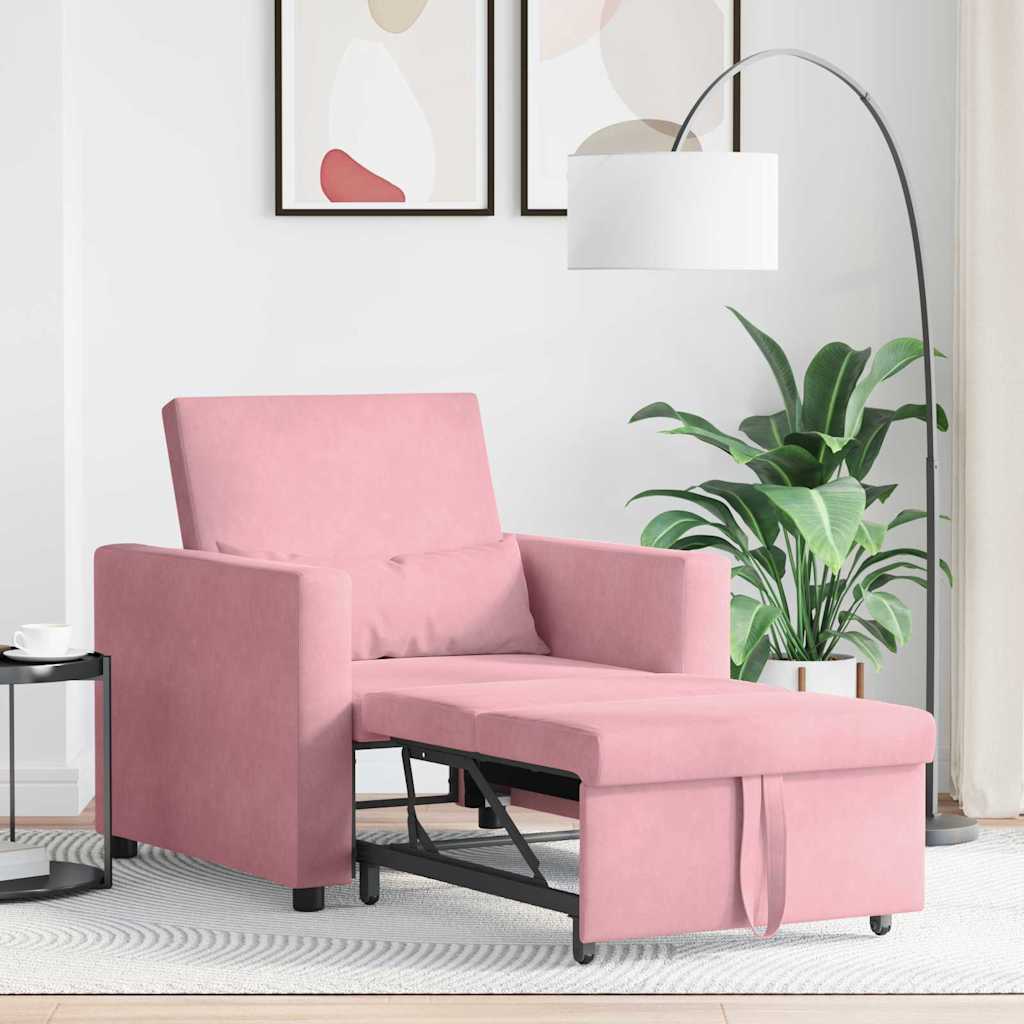 Kihúzható kanapéágy egyszemélyes kerekekkel light pink Bársony