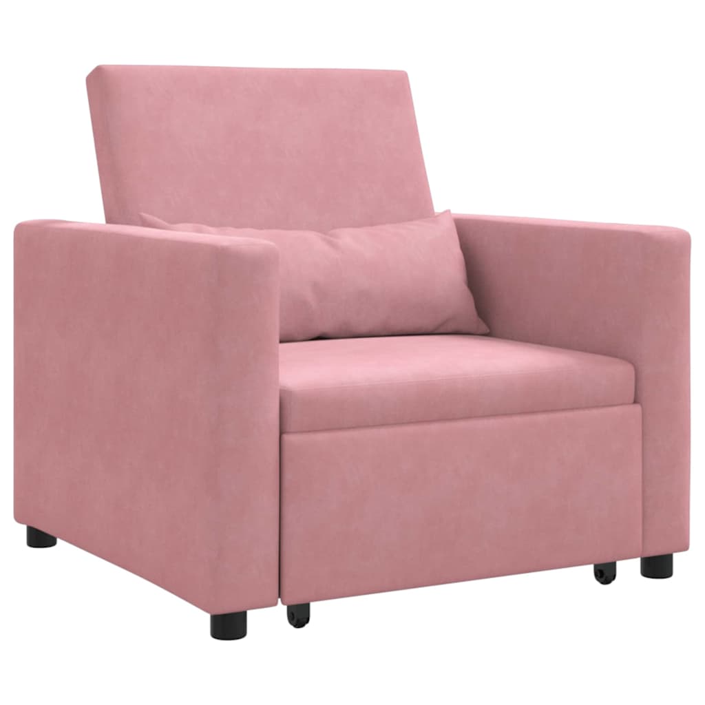 Kihúzható kanapéágy egyszemélyes kerekekkel light pink Bársony