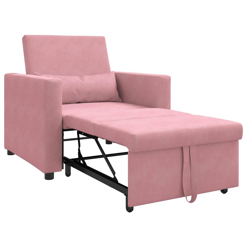 Kihúzható kanapéágy egyszemélyes kerekekkel light pink Bársony