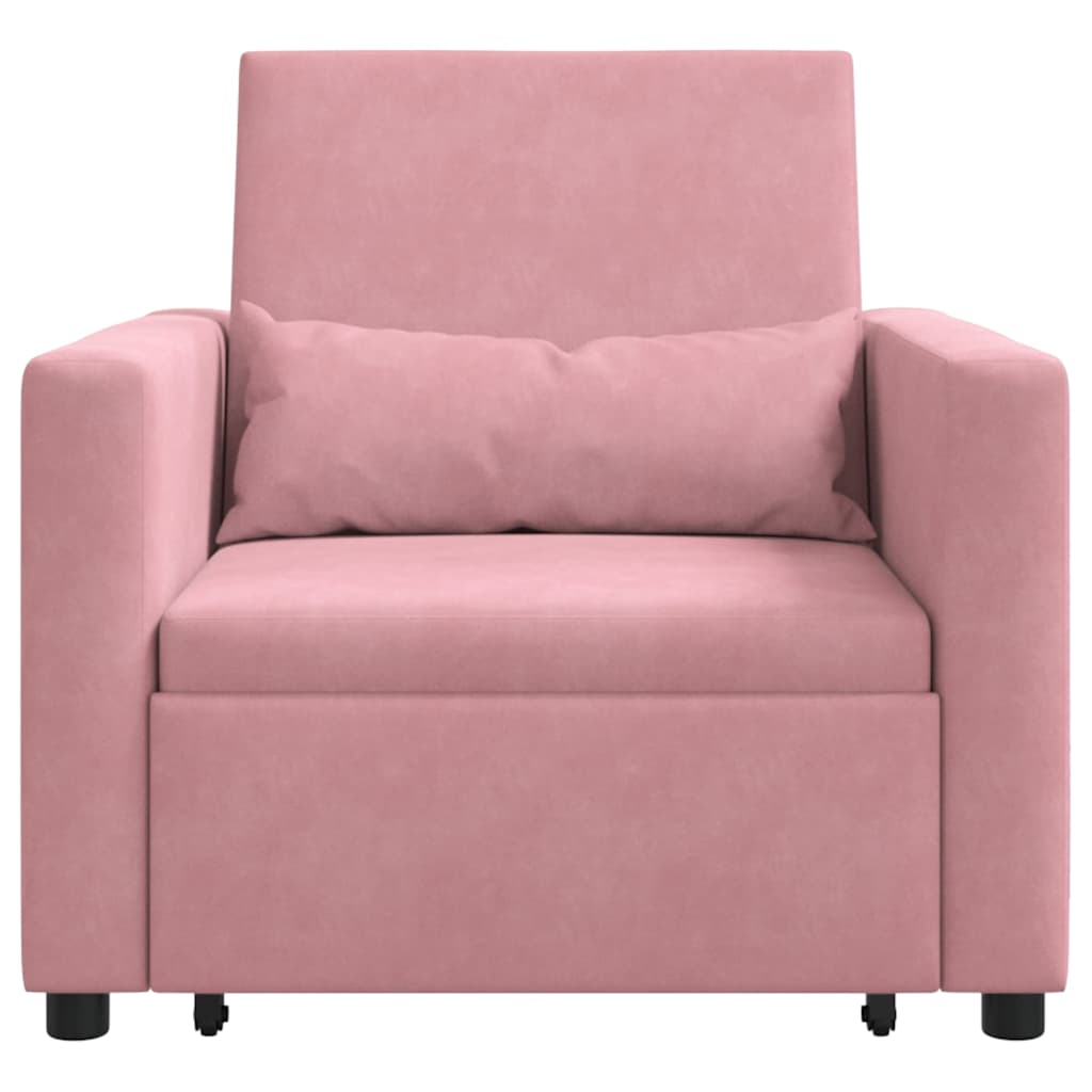 Kihúzható kanapéágy egyszemélyes kerekekkel light pink Bársony