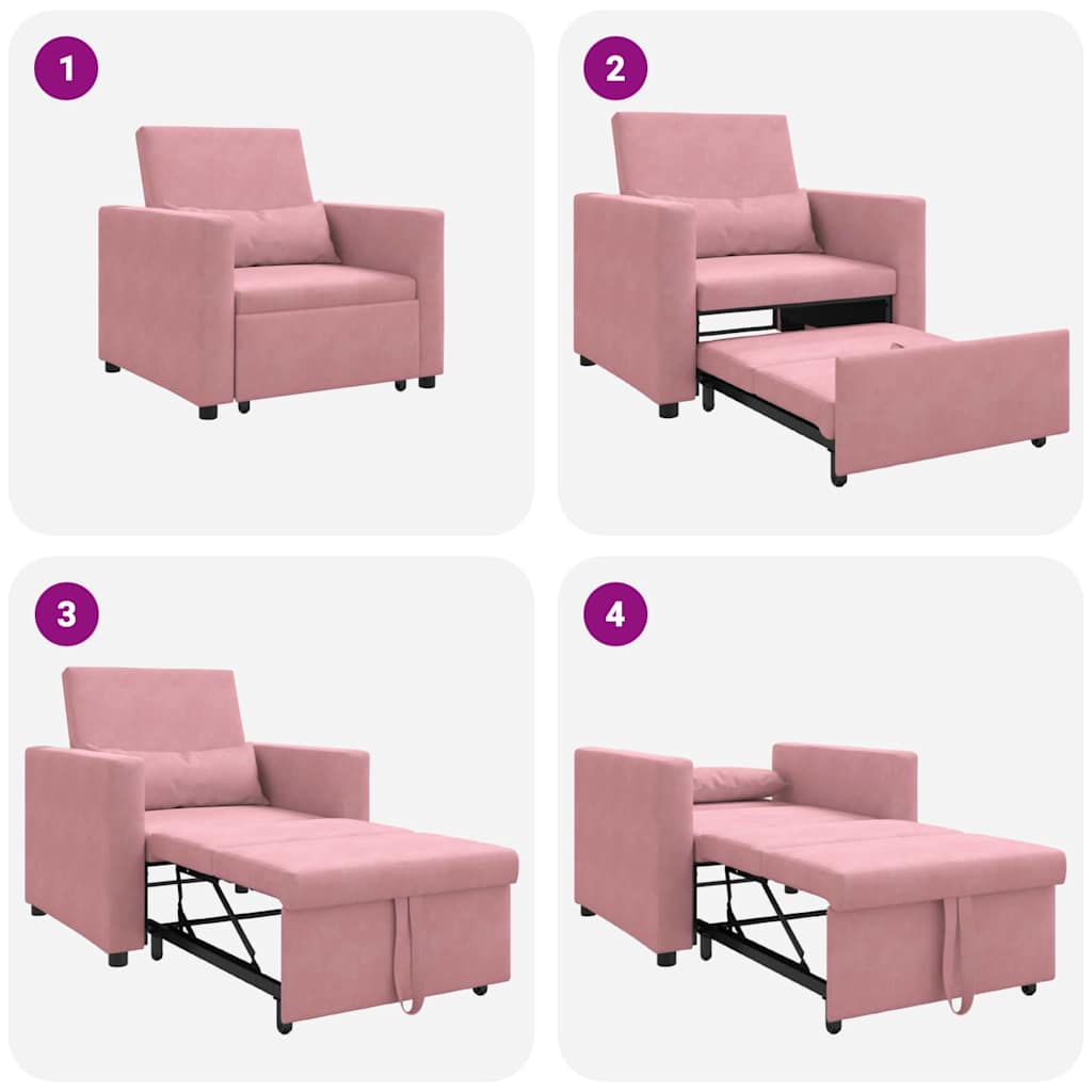 Kihúzható kanapéágy egyszemélyes kerekekkel light pink Bársony