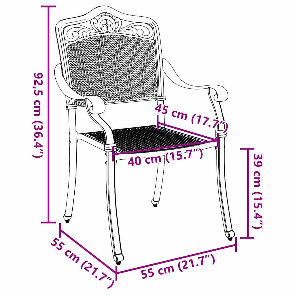 Kerti Szék 2 pcs Fekete 55 x 55 x 92,5cm Alumínium