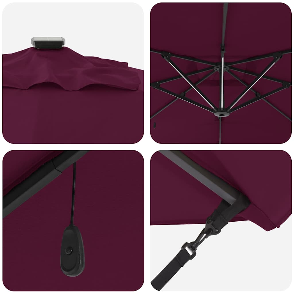 Napernyő LED -es lámpákkal Bordeaux piros 286 x 284 x 270 cm