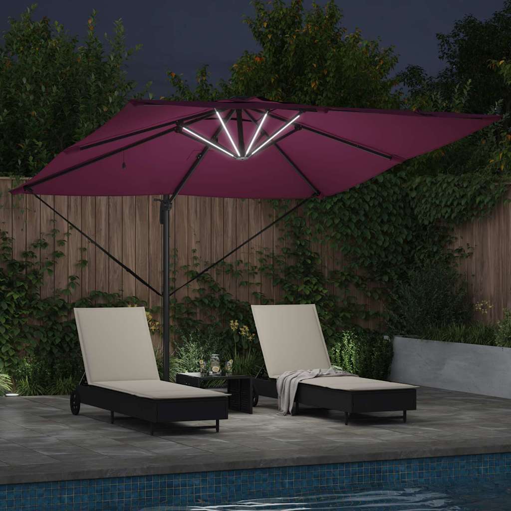 Napernyő LED -es lámpákkal Bordeaux piros 286 x 284 x 270 cm
