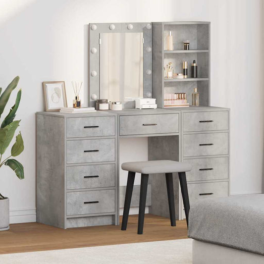 Öltözködőasztal tükör lámpákkal fiókkal 3 pcs Szürke Faanyag