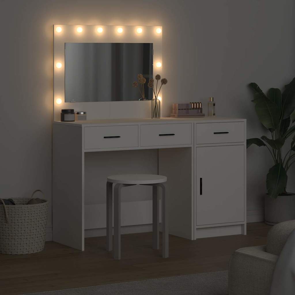 Öltözködőasztal tükör lámpákkal fiókkal 2 pcs Fehér Faanyag