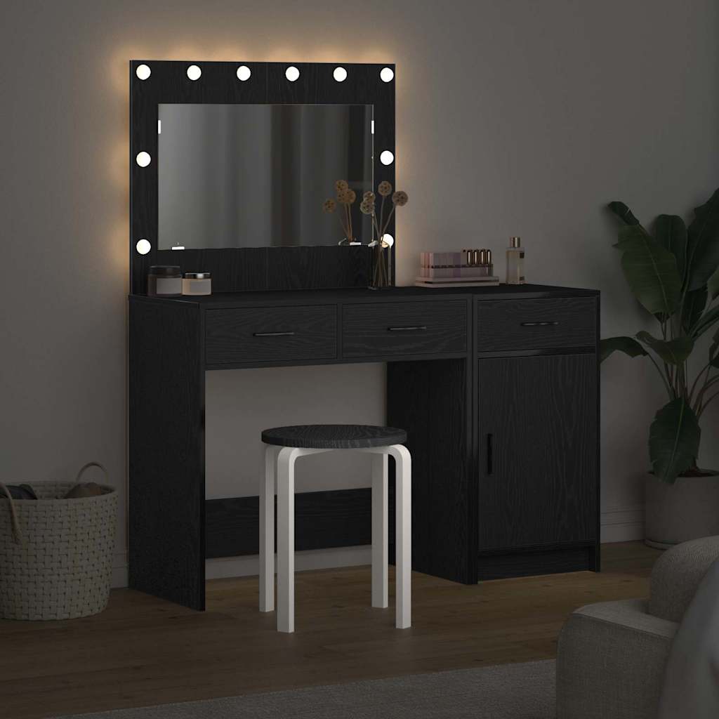 Öltözködőasztal tükör lámpákkal fiókkal 2 pcs Fekete Faanyag