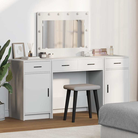 Öltözködőasztal tükör lámpákkal fiókkal 3 pcs Fehér Faanyag
