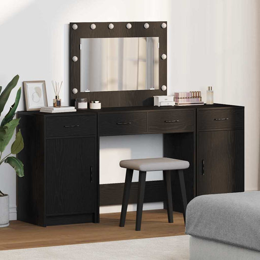 Öltözködőasztal tükör lámpákkal fiókkal 3 pcs Fekete Faanyag