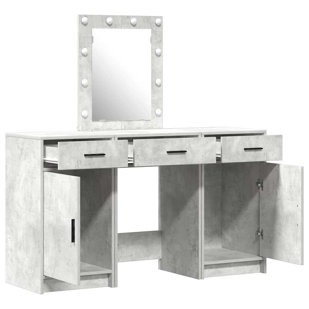 Öltözködőasztal tükör lámpákkal Szürke 50 x 41 x 135 cm Faanyag