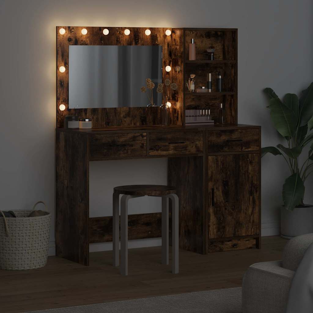 Öltözködőasztal tükör lámpákkal fiókkal 2 pcs Barna Faanyag