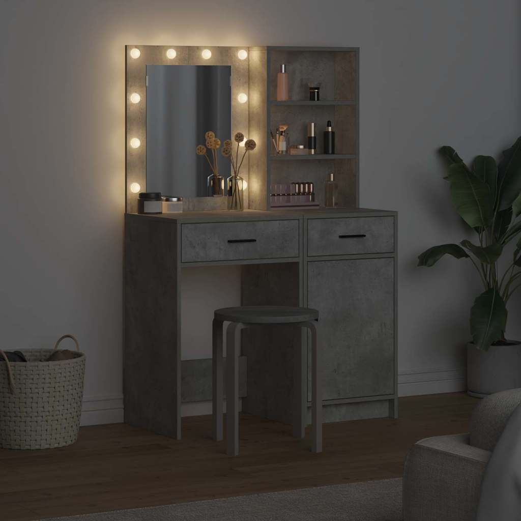 LED-es öltözködő asztal szett 2 pcs Beton Szürke Faanyag