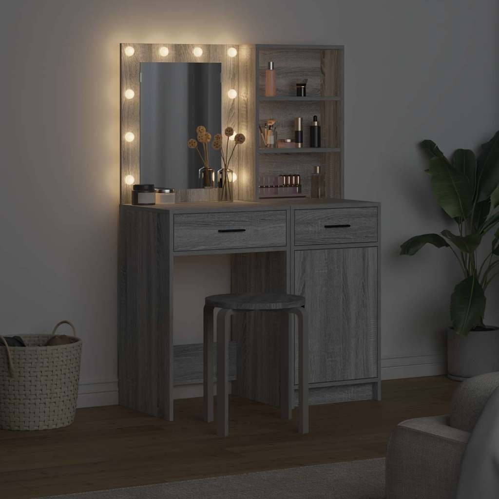 LED-es öltözködő asztal szett 2 pcs Szürke Sonoma Faanyag