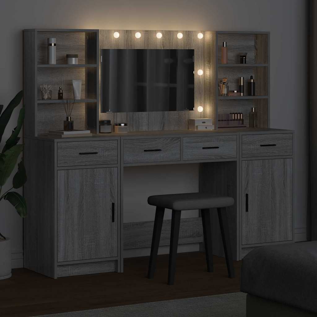 LED-es öltözködő asztal szett 3 pcs Szürke Sonoma Faanyag