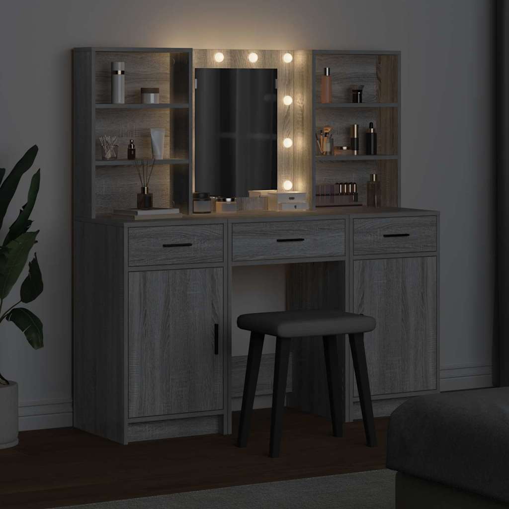 LED-es öltözködő asztal szett 3 pcs Szürke Sonoma Faanyag