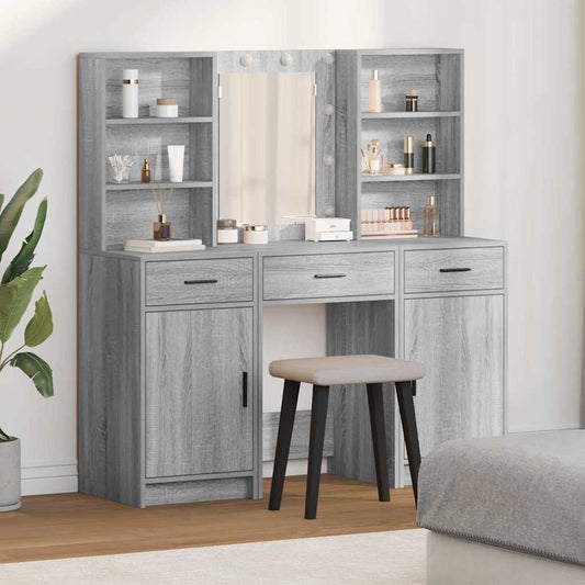 LED-es öltözködő asztal szett 3 pcs Szürke Sonoma Faanyag