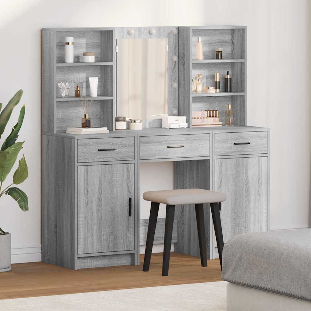 LED-es öltözködő asztal szett 3 pcs Szürke Sonoma Faanyag