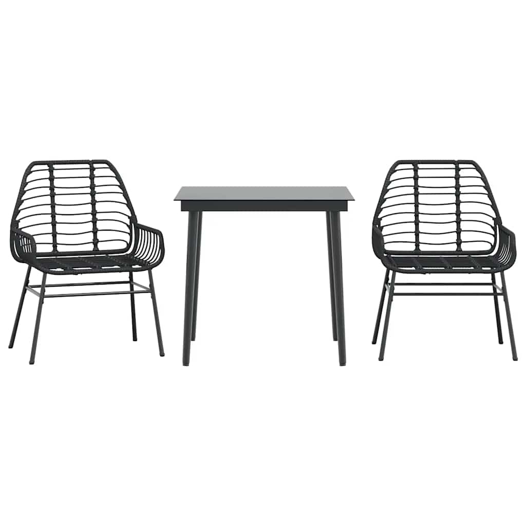 3 részes fekete polyrattan üveg kerti étkezőgarnitúra